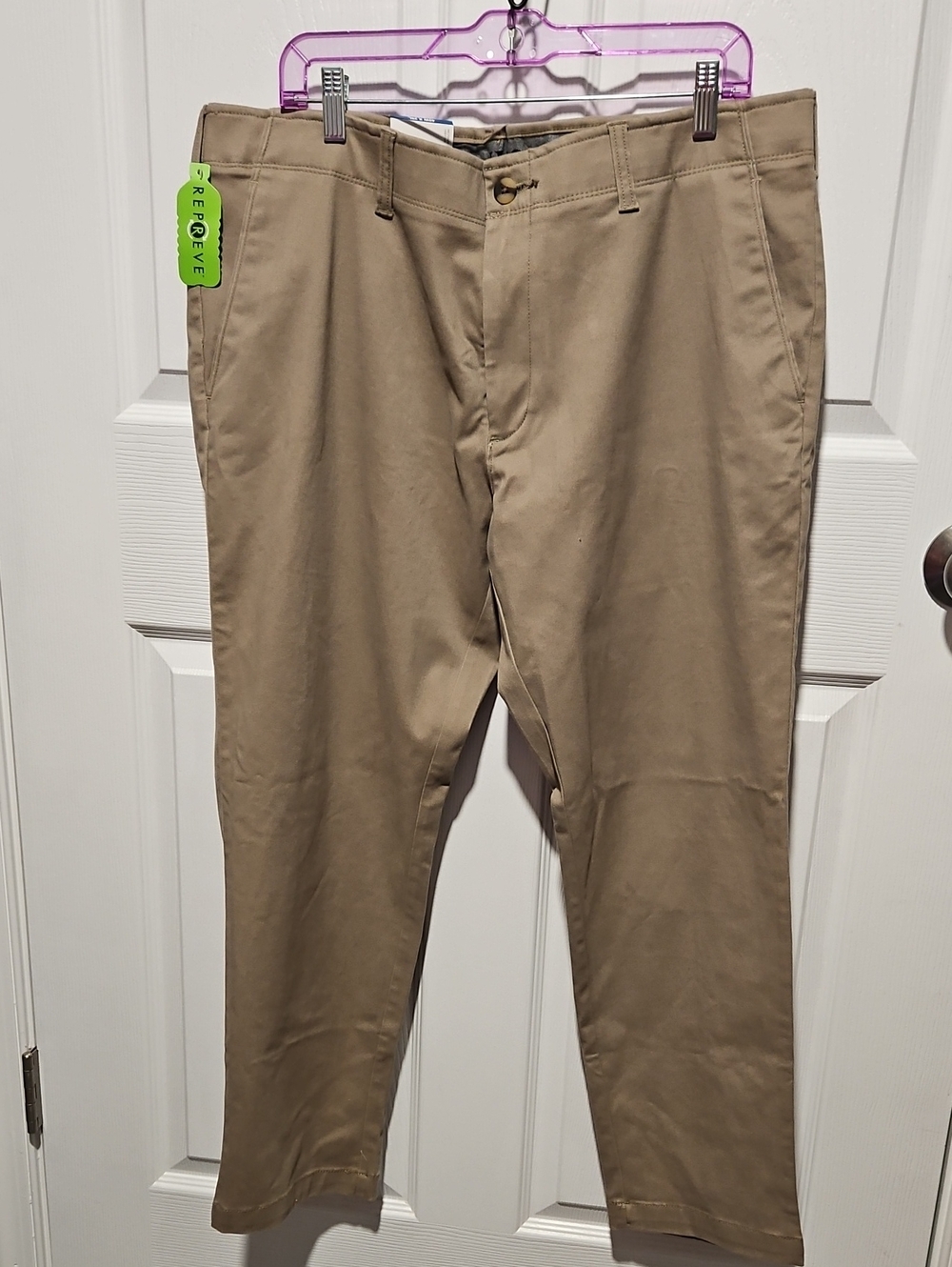 NWT Haggar Luxe Chino Pants Men 40x29 Slim Straight Medium Khaki Stretch